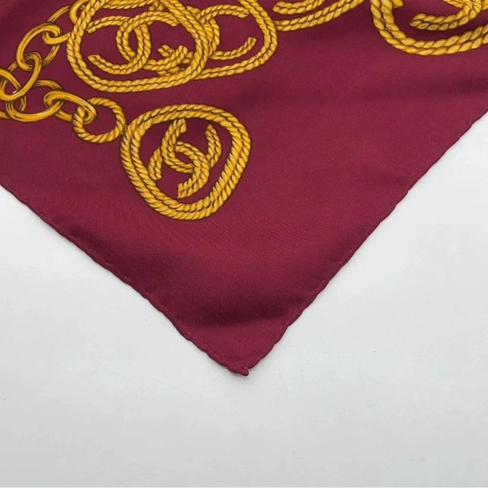 Auth Chanel gold chain and medallion design, Silk Scarf